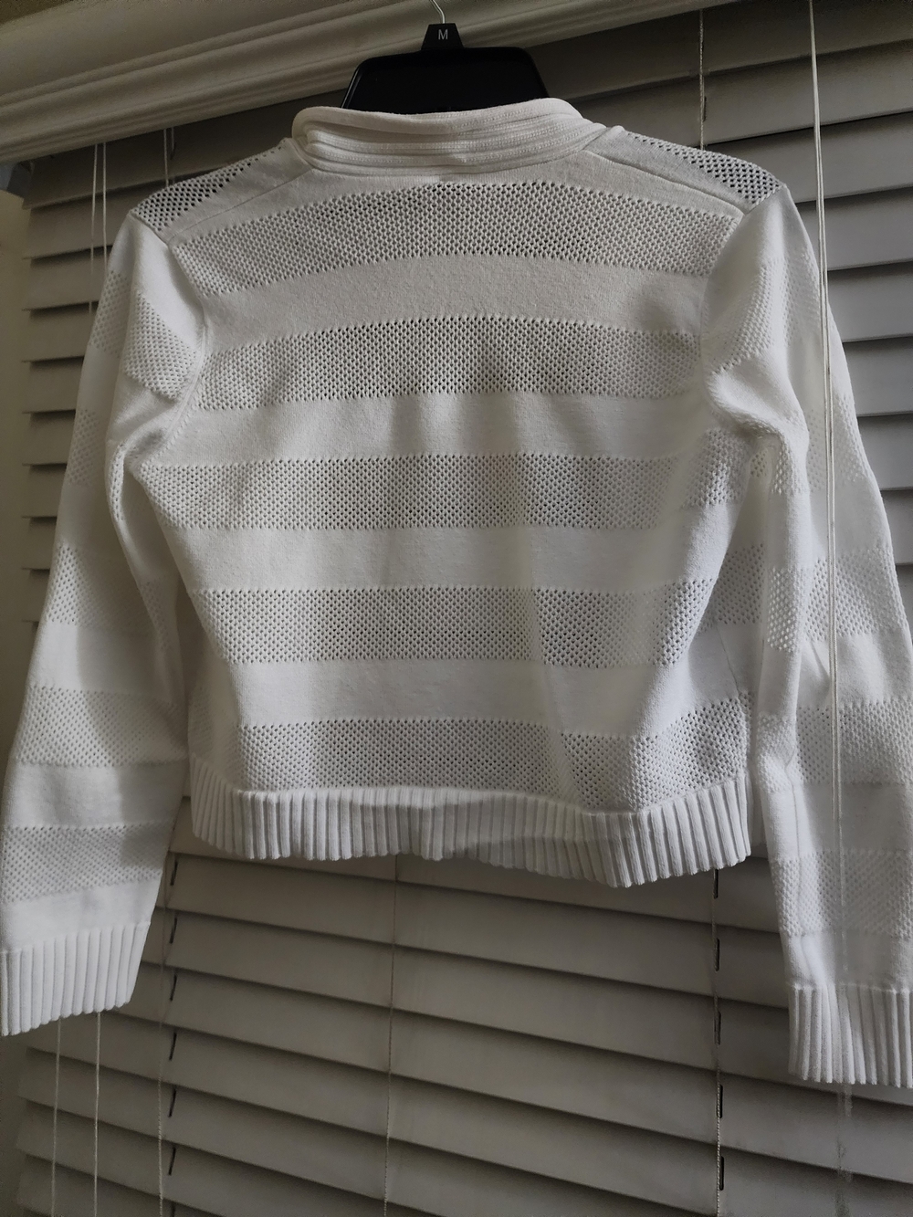 Calvin Klein White Striped Eyelet Knit Bolo Cropped Sweater Jacket Size Small